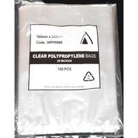 30um Clear Polypropylene Bags 240mm x 165mm Pack/100  Gst Included