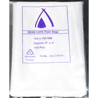 Clear 35um Plastic Bags 150mm x 100mm Pack/100 Gst Included