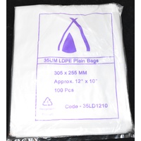 Clear 35um Plastic Bags 305mm x 255mm Pack/100 Gst Included