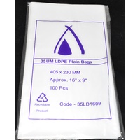 Clear 35um Plastic Bags 405mm x 230mm Pack/100 Gst Included