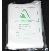 Clear 50um Plastic Bags 150mm x 100mm Pack/100 Gst Included