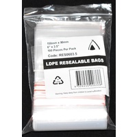 Resealable Bag 150mm x 90mm Pack/100 Gst Included