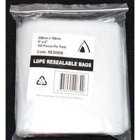 Resealable Bag 230mm x 150mm Pack/100 Gst Included