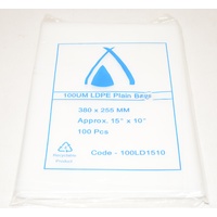 100um Plain Plastic Bags 380mm x 255mm Pack/100 Gst Included