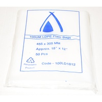 100um Plain Plastic Bags 455mm x 305mm Pack/50 Gst Included