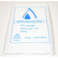 100um Plain Plastic Bags 810mm x 455mm Pack/50 Gst Included