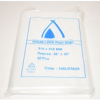 100um Plain Plastic Bags 915mm x 510mm Pack/50 Gst Included