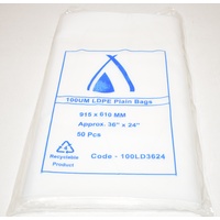 100um Plain Plastic Bags 915mm x 610mm Pack/50 Gst Included