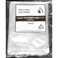 30um Clear Polypropylene Bags 150mm x 100mm Pack/100  Gst Included