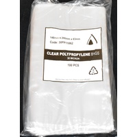 30um Clear Polypropylene Bags 290mm x 146mm +63mm Pack/100 Gst Included