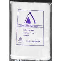 Clear 35um Plastic Bags 180mm x 100mm Pack/100 Gst Included