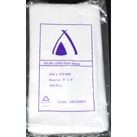 Clear 35um Plastic Bags 205mm x 100mm Pack/100 Gst Included