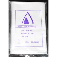 Clear 35um Plastic Bags 205mm x 125mm Pack/100 Gst Included