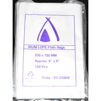 Clear 35um Plastic Bags 230mm x 150mm Pack/100 Gst Included