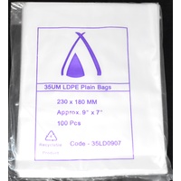 Clear 35um Plastic Bags 230mm x 180mm Pack/100 Gst Included