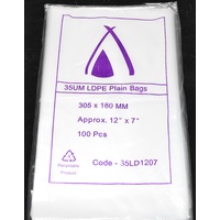 Clear 35um Plastic Bags 305mm x 180mm Pack/100 Gst Included