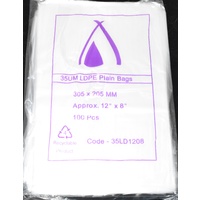 Clear 35um Plastic Bags 305mm x 205mm Pack/100 Gst Included