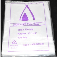 Clear 35um Plastic Bags 330mm x 230mm Pack/100 Gst Included