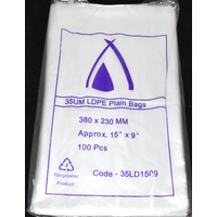 Clear 35um Plastic Bags 380mm x 230mm Pack/100 Gst Included