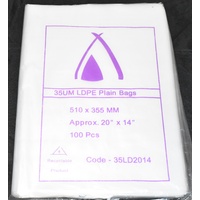 Clear 35um Plastic Bags 510mm x 355mm pack/100 Gst Included