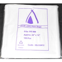 Clear 35um Plastic Bags 610mm x 305mm Pack/100 Gst Included