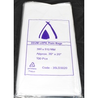 Clear 35um Plastic Bags 760mm x 510mm Pack/100 Gst Included