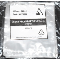 50um Clear Polypropylene Bags 140mm x125mm Pack/100  Gst Included