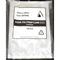 50um Clear Polypropylene Bags 230mm x150mm Pack/100  Gst Included
