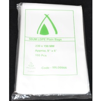 Clear 50um Plastic Bags 230mm x 150mm Pack/100 Gst Included