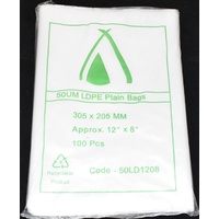 Clear 50um Plastic Bags 305mm x 205mm Pack/100 Gst Included
