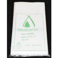 Clear 50um Plastic Bags 330mm x 180mm Pack/100 Gst Included