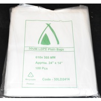 Clear 50um Plastic Bags 610mm x 355mm Carton/500 Gst Included