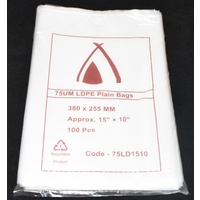 75um Plain Plastic Bags 380mm x 255mm Pack/100 Gst Included